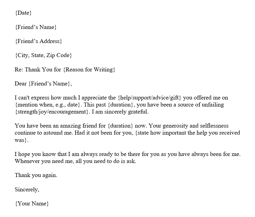 How To Write A Thank You Letter Note To A Friend Format Example